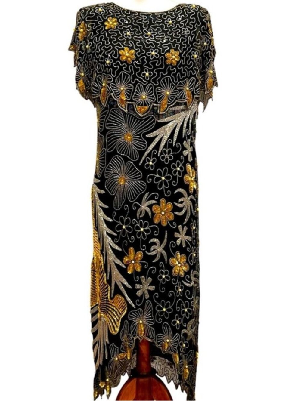 Vintage Gown Small Formal Dress Silk Art Deco Beaded Gatsby 20s Homecoming Glam